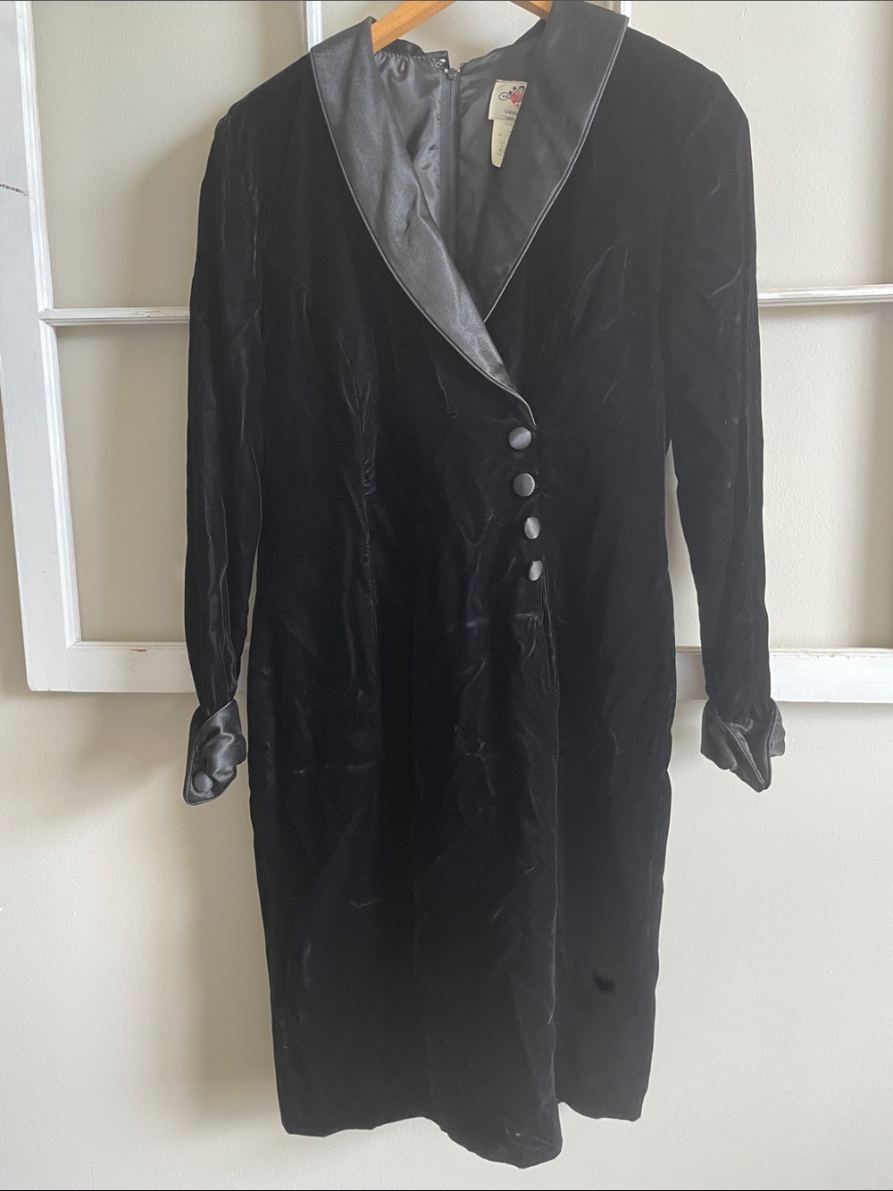 Vintage Lanz Velvet Trench Dress with Satin Collar